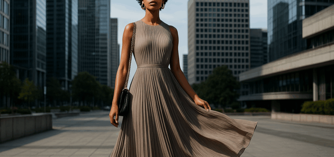robe longue plissée sur une fashionnista moderne