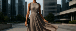 robe longue plissée sur une fashionnista moderne