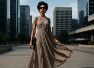 robe longue plissée sur une fashionnista moderne