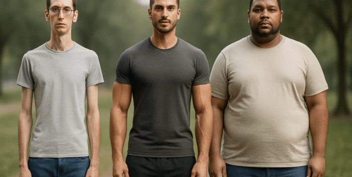 Pour chaque morphologie : 5 tenues à copier, erreurs à éviter, conseils coupe et proportions. morphologie homme